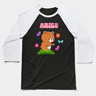 Vintage Aries Teddy Bear Zodiac Sign Astrology Cute Butterfly Baseball T-Shirt